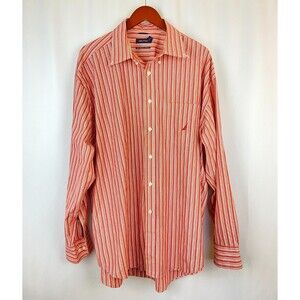EUC Nautica Shirt Mens 2XL XXL Red Salmon Striped Long Sleeve 80s Two-Ply Cotton
